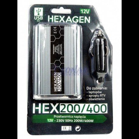 PRZETWORNICA HEX-200/400 12V USB MINI