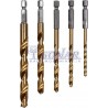 YT-44700 KOMPLET WIERTEŁ DO METALU Z TYTANOWA POWŁOKĄ 5 SZT. 4-10MM, UCHWYTY HEX