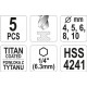 YT-44700 KOMPLET WIERTEŁ DO METALU Z TYTANOWA POWŁOKĄ 5 SZT. 4-10MM, UCHWYTY HEX
